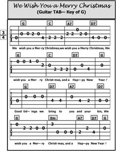 sheet music for christmas with the words we wish you a merry christmas guitar tabs