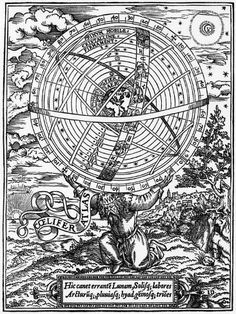 size: 12x9in Giclee Print: Print of Atlas Supporting a Ptolemaic Universe : Armillary Sphere, Alchemy Art, Earth Map, Theme Halloween, 16th Century, Mole, High Quality Art Prints, Astronomy