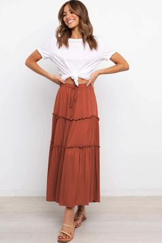 Orange High Waist A-line Drawstring Maxi Skirt Petticoat, Maxi Skirt, High Waist, A Line, High Waisted, Skirt, Orange