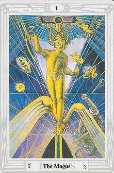 a tarot card with an image of a man on the cross, surrounded by other images