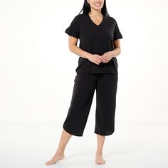 Comfort Code Dreamy Seersucker 2-piece Sleep Set  Grab your martini, bellini or old fashioned and wave to the neighbors in your dreamy seersucker pajamas. They'll be amazed at how chic your loungewear look is! Casual Black Sets For Relaxation, Sleepwear Women Pajamas, Pants Details, How To Hem Pants, Stretch Top, Sleep Set, Bellini, Draped Fabric, Sleepwear Women