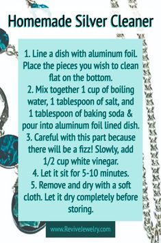 the homemade silver cleaner recipe is shown with instructions for how to clean and use it