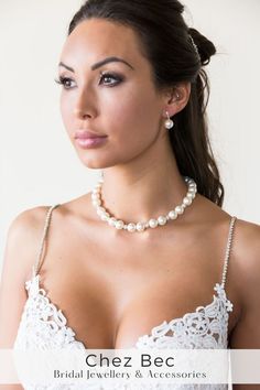 a woman wearing pearls and necklaces with the words pearl necklaces