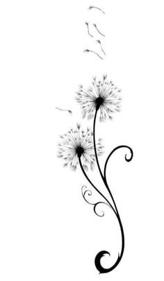 a dandelion tattoo design with swirls and leaves