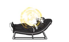 a drawing of a man sitting in a chair talking on a cell phone with the sun shining behind him