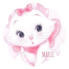 a drawing of a cat with a pink bow on it's head and name marie