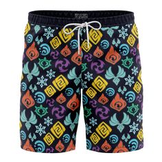 "These Anime hawaiian board short swim trunks are custom-made-to-order and handcrafted to the highest quality standards. Great for wearing around the house, exercise and swimming! Woven polyester fabric offers outstanding durability, insulation, and wrinkle resistance. Flat-front with side pockets, mid rise & elastic waistband. 9 inch inseams offering ultra flexibility and style. We print our designs using dye-sublimation, a technology that allows for us to produce these insanely vibrant all ove Visions Genshin Impact, Embroidery Top, Gym Shorts, Skorts, Rash Guard, Oversized Tshirt, Swim Trunks, Board Shorts, Swim Shorts