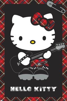 a hello kitty poster with an electric guitar