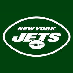 the new york jets logo is shown on a dark green background, with white letters