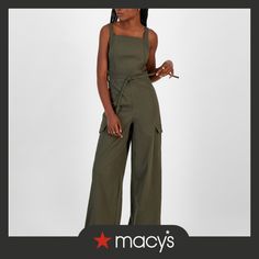 in stock Cargo Jumpsuit, Junior Outfits, New Outfits, Square Neck, Neck Tie, Wide Leg, In Store, Pick Up, Buy Online