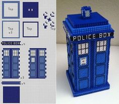 a blue police box made out of legos is shown next to an image of the tardist