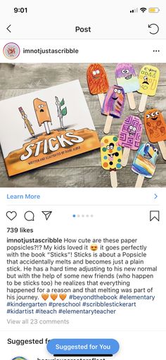 an instagram page with popsicle stickers on it, and the caption for sticks