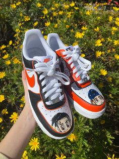 Custom Af1, Air Force 1s, Unique Sneakers, Air Force 1 Custom, Custom Air Force 1, Custom Football, Nike Air Force Ones, Black And Orange, Womens Tie