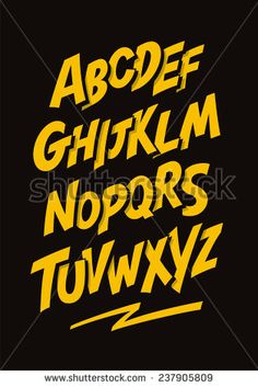 a set of hand drawn graffiti font and numbers in yellow colors on a black background