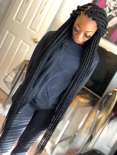 Knee Length Box Braids With Color, Carnival Hairstyle, Regular Box Braids, Latest Braided Hairstyles, Cornrows Braids For Black Women, Big Box Braids, Big Box Braids Hairstyles, Feed In Braids Hairstyles