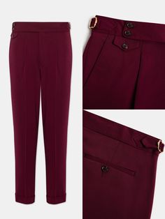 Color: bordeaux Material: 73% polyester, 22% viscose, 5% elastane Fitting: slim-fit High-waist pants Side-adjusters Care instructions: dry clean only Machine washable: no Dry Clean Only, Slim Fit Pants, Slim Waist, Waist Pants, High Waisted Pants, Workout Pants, Care Instructions, High Waist, Dry Clean