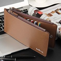 Men Wallet Card Holder Coin Purse Slim Leather Vertical Pocket Credit Card Organizer With Zipper Small Retro Business Money Clip Money Purse, Leather Credit Card Holder, Card Purse, Billfold Wallet, Wallets For Women Leather, Pu Leather Wallet, Wallet Pattern, Pocket Cards, Genuine Leather Wallets