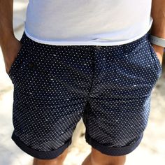 Navy Cotton Shorts with White Pin Dots. Men's Spring Summer Fashion. | Mens Fashion French Connection, Spring Summer Fashion, The Man