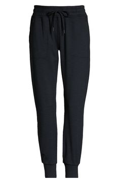 Zip pockets and a drawstring waist underline the casual feel of finely ribbed joggers crafted with plenty of stretch. 26 1/2" inseam; 9" leg opening; 11 3/4" front rise; 15 1/2" back rise (size Medium) 82% polyester, 18% elastane Machine wash, dry flat Made in the USA of imported fabric Athleisure Lounge Pants With Drawstring, Athleisure Drawstring Lounging Pants, Athleisure Drawstring Pants For Lounging, Sporty Drawstring Joggers For Lounging, Athleisure Joggers With Comfort Stretch And Pockets, Cotton Drawstring Joggers For Workout, Black Comfort Stretch Joggers With Pockets, Black Joggers With Comfort Stretch And Pockets, Black Joggers With Pockets And Comfort Stretch