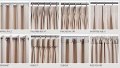 how to choose the right curtain type for your window or door, including rod - end and pinch pleat panels