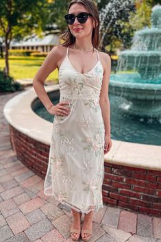 Embroidered Maxi Dress | Sophie & Trey Chic Midi-length Embroidered Dress With Floral Details, Chic Midi Length Embroidered Dress For Casual Wear, Embroidered Midi Mini Dress For Spring, V-neck Midi Dress With Floral Embroidery For Casual Wear, V-neck Midi Dress With Floral Embroidery For Casual Occasions, Floral Embroidered Midi Dress For Date Night, Sleeveless Embroidered Midi Dress For Brunch, Fitted Embroidered Midi Dress For Casual Wear, Embroidered Fitted Midi Dress For Brunch