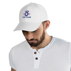 * High quality cotton twill cloth for casual baseball caps * Embroidered on total foru sides or only on front/ back/left/right side * Adjustable double-breasted PVC closure on the back to fit * Dimension : Hat circumference 55-62cm / hat height 12.5cm / hat brim 7cm * Stylish and can modify the face shape, fashionable and versatile * Suitable for daily and outdoor activities, also as a gift to friends, family, etc. CARE INSTRUCTIONS: Regular washing just dry it to get rid of the smell. & It is r Cotton Flat Bill Dad Hat For Sports, Patriotic White Baseball Cap With Curved Bill, Patriotic White Curved Bill Baseball Cap, White Patriotic Baseball Cap With Curved Brim, Patriotic White Baseball Cap With Curved Brim, Patriotic Baseball Cap With Curved Bill, Cotton Flat Bill Fitted Hat For Sports, Cotton Fitted Hat With Embroidered Logo For Baseball Season, Cotton Baseball Cap For Sports Events