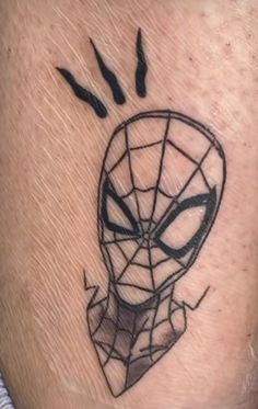 a spider - man tattoo on the leg