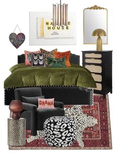 Velvet Room Decor, Speakeasy Bedroom Ideas, Maximalist Decor Bedroom Green, Eclectic Master Bedrooms Decor, Eclectic Bedroom Aesthetic, Fun Guest Bedroom Ideas, Eclectic Style Bedroom, Moody Maximalist Curtains, Maximalist Bedroom Decor