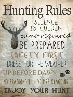 a sign that says hunting rules with an image of a deer's head