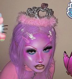 Emo Drag Makeup, Pink Drag Makeup, Makeup Moodboard, Thick Makeup, Alternative Hairstyles, Drag Inspiration, Pink Alien, Alien Makeup