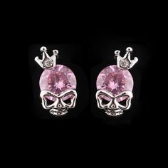 Silver Tone Skeleton King Earrings With A Large Pink Cubic Zirconia Accent In The Middle And A White Rhinestone Accent On The Crown. 1/4" X 1/2". New In Package, No Tag. Skull-shaped Metal Earrings, Skeleton King, Romantic Fonts, Girl Punk, Crown Design, White Rhinestone, Skull Design, Silver Accessories, Girls Earrings