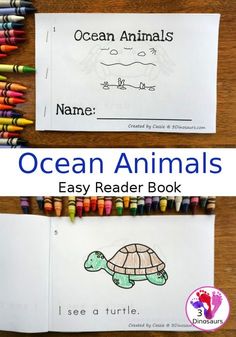 ocean animals easy reader book with crayons on the table