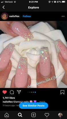 Simple But Glam Nails, Ombre Nail With Rhinestones, 30th Birthday Nail Ideas, Chunky Glitter Nails Acrylics, Blue Green Nails, Glitter Nail Ideas, Pink Nails Inspiration, Nail Art Christmas