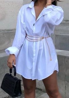 Shirt Dress Outfit, Button Shirt Dress, Buttoned Shirt, Dress Woman, Fashion Dresses Casual, Women Sweater, White Shirt Dress, Trend Fashion