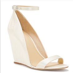 Beautiful Vince Camuto Wedding Shoes. I Had My Heart Set On A Wedge Heel And Ended Up Going With A Different Pair. Very Cute And Comfortable. I Have These In Two Sizes. I Have A 6 And A 6 1/2. They Have A 4 Inch Heel. If You Have Questions, Feel Free To Ask. Chic Ankle Strap Wedge Sandals For Wedding, Elegant Summer Wedding Wedge Sandals, Chic Wedge Heel Wedding Sandals, Chic Wedge Heel Sandals For Wedding, Elegant Cream Wedge Sandals For Party, Elegant Open Toe Wedge Sandals For Wedding, Chic Wedge Sandals For Spring Wedding, Chic Open Toe Wedge Sandals For Wedding, Elegant White Wedge Sandals For Wedding