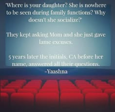 a movie screen with the words, where is your daughter? she is nowhere to be seen during family functions why doesn't she socialize?