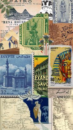 an image of many different postages on the same page, including egypt and other countries