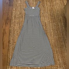 Loft Women’s Navy & White Striped Cotton Maxi Dress - Size Small - New With Tag! So Cute With A Jean Jacket Casual Striped Fitted Maxi Dress, Casual Fitted Striped Maxi Dress, Casual Fitted Maxi Dress For Daytime, Emerald Green Lace Dress, Long Sleeve Ruffle Dress, Black And White Flannel, Wool Sweater Dress, Striped Tunic Dress, Green Lace Dresses