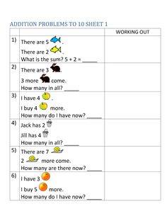 worksheet for addition problems to sheet 1