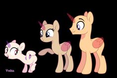 three little ponys standing next to each other on a black background with the caption's name