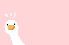 a white duck with a question mark on it's head in front of a pink background