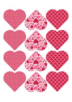 heart shapes are arranged in the shape of hearts, with different colors and patterns on them