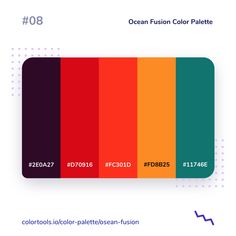 the color palette for ocean fusion color palettes is shown in red, orange, and green