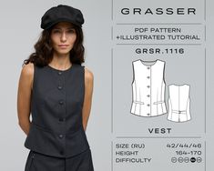 a woman wearing a black dress and hat in front of a gray background with the text grasser