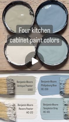 four kitchen cabinet paint colors in different shades