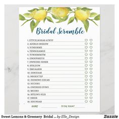 a bridal scramble game with lemons on it