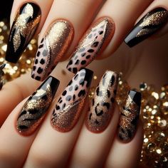 Leopard Nail Designs Summer, Nail For Fall, Leopard Print Nail Art, Leopard Print Nail, Leopard Nail Art, Acrylic Nail Designs Coffin, Ideas Uñas