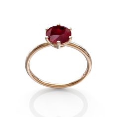 Delicate 1 Carat ruby engagement ring 6 prong Solitaire ring. unique GioielliRings design makes a regal statement that is bound to become a family heirloom. MORE INFORMATION ❥ Free shipping via DHL ❥ The craft period is about 10-14 business days. ❥ Available in a combination of 14K Rose Gold, 14K Yellow Gold, 14K White Gold ❥ Arrives in our box, ready for gift giving (and proposing ) ❥ GioielliRings Metal 14K Rose Gold glass filled ruby treated 1.0 ct Colorred Ring Width1.5mm Right Height4.6mm S Ruby Birthstone Ring With Prong Setting For Proposal, Red Solitaire Birthstone Ring With Round Band, Red Solitaire Birthstone Ring, Red Ruby Ring With Brilliant Cut For Proposal, Fine Jewelry Red Ruby Ring With Round Stone, Ruby Birthstone Ring For Proposal, Round Cut, Red Round Solitaire Sapphire Ring, Red Ruby Ring With Round Stone, Classic Red Ruby Ring With Round Band