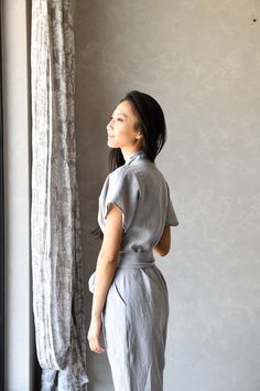 Linen Jumpsuit Women, Linen Overalls Women, Wrap Japanese Jumpsuit ELOISE, Linen Clothing Women - Etsy Sri Lanka Fitted Linen Jumpsuits And Rompers For Loungewear, Fitted Linen Jumpsuits And Rompers With Pockets, Linen Overalls, Womens Jumpsuits, Linen Clothing, Linen Jumpsuit, Overalls Women, Linen Women, Linen Dress