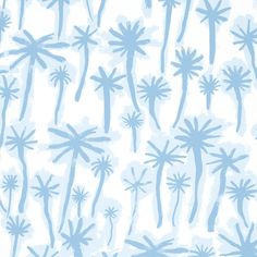 a blue and white palm tree wallpaper with watercolor paint on the back ground